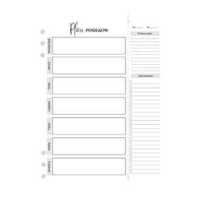 Planer posiłków A5 - wpinany do organizera (52 szt.)